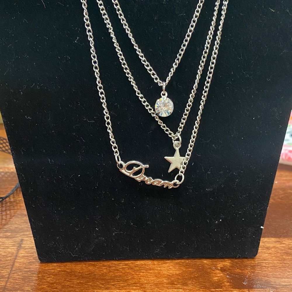 Silver Layered Necklace with Dream Pendant